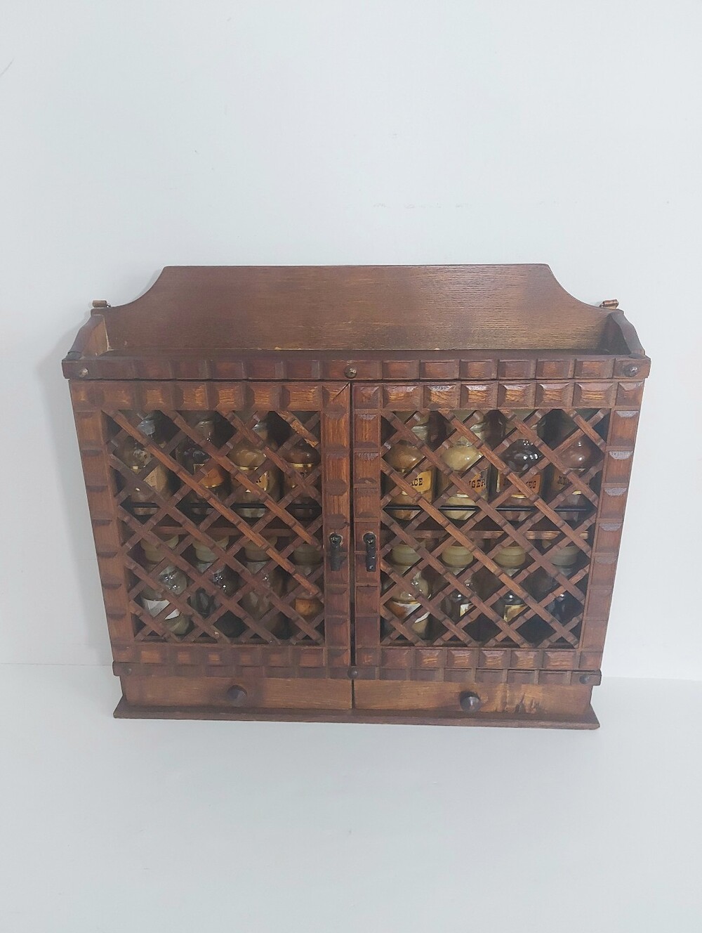 1970s Himark Japan Wood Spice Rack Cabinet 18 Original Bottles